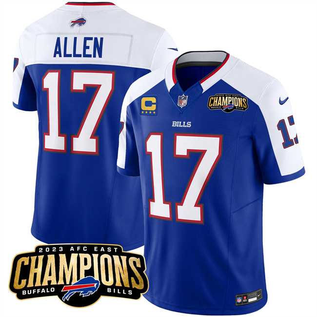 Men & Women & Youth Buffalo Bills #17 Josh Allen Blue White 2023 F.U.S.E. AFC East Champions With 4-star C Ptach Stitched Jersey